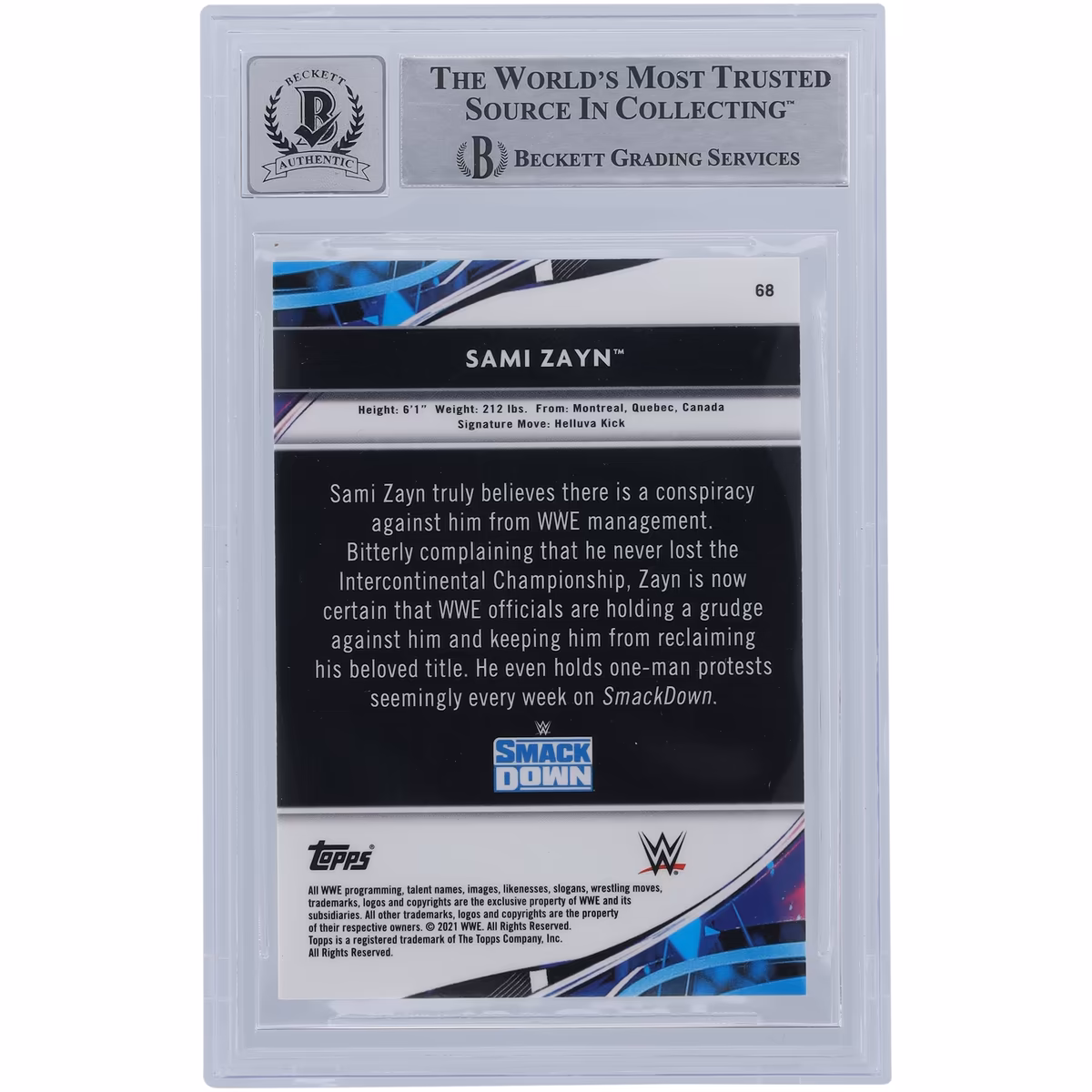 Sami Zayn WWE Autographed 2021 Topps Finest #68 Beckett Fanatics Witnessed Authenticated 10 Card 3 Sami Zayn WWE Autographed 2021 Topps Finest #68 Beckett Fanatics Witnessed Authenticated 10 Card