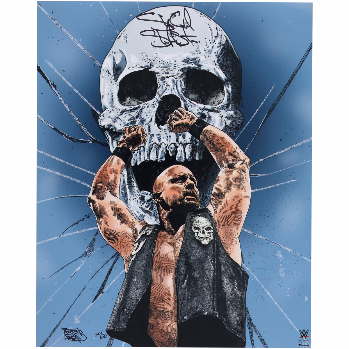 "Stone Cold" Steve Austin WWE Autographed 16" x 20" Photo Print - Art by Maz Adams - Limited Edition of 50