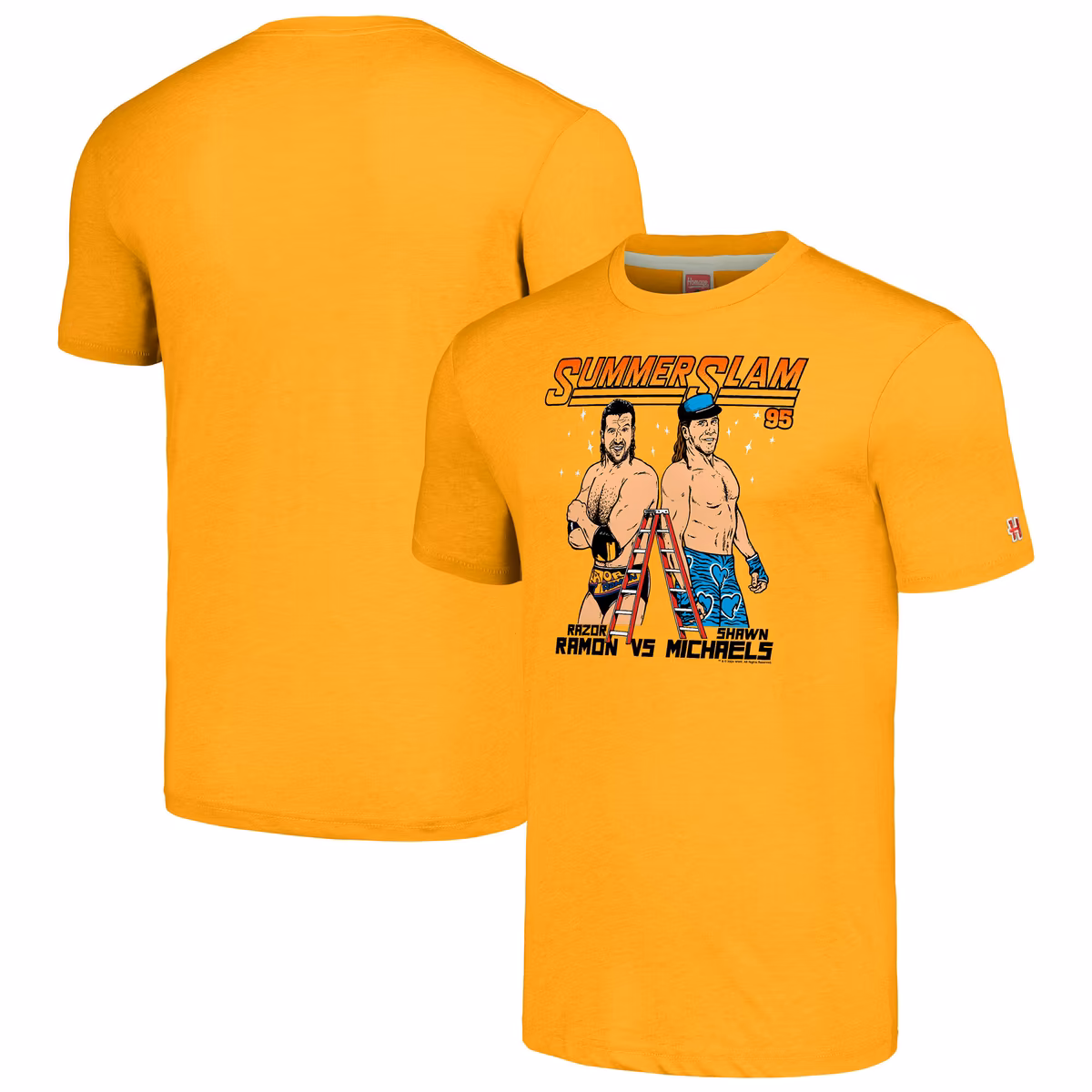Men's Homage Heather Gold SummerSlam 1995 Razor Ramon vs. Shawn Michaels Tri-Blend T-Shirt 1 Men's Homage Heather Gold SummerSlam 1995 Razor Ramon vs. Shawn Michaels Tri-Blend T-Shirt