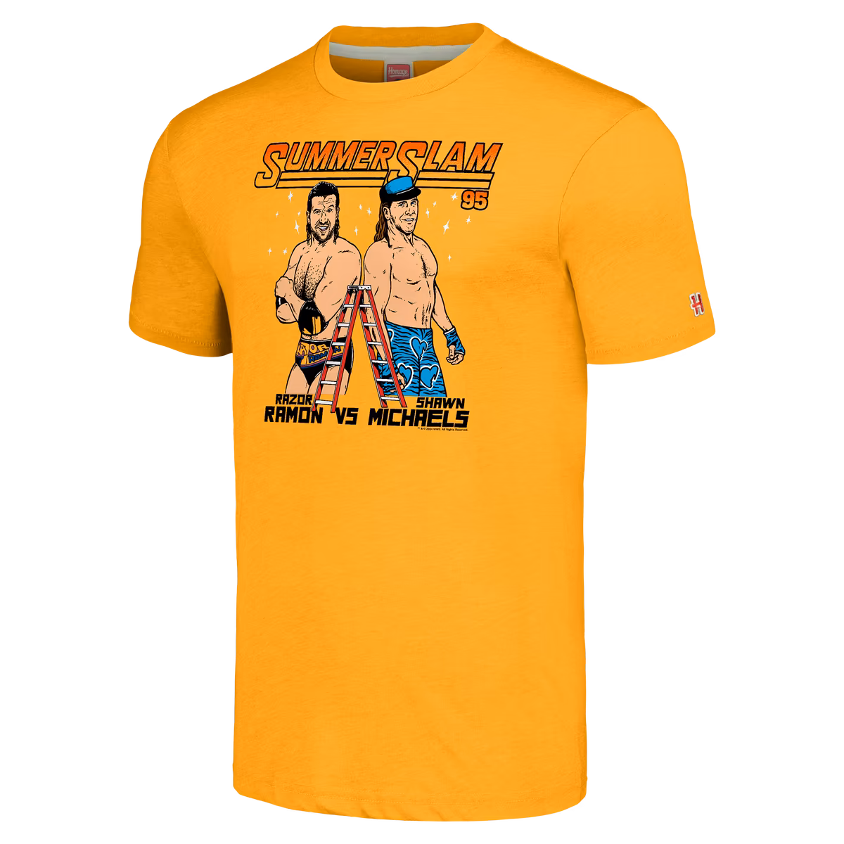 Men's Homage Heather Gold SummerSlam 1995 Razor Ramon vs. Shawn Michaels Tri-Blend T-Shirt 3 Men's Homage Heather Gold SummerSlam 1995 Razor Ramon vs. Shawn Michaels Tri-Blend T-Shirt