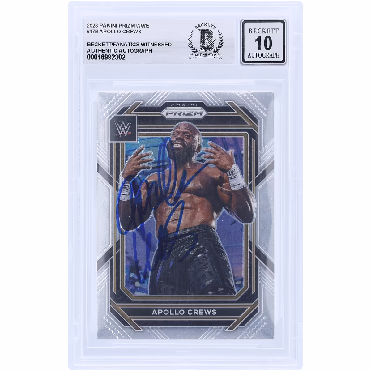 Apollo Crews WWE Autographed 2023 Panini Prizm #179 Beckett Fanatics Witnessed Authenticated 10 Card