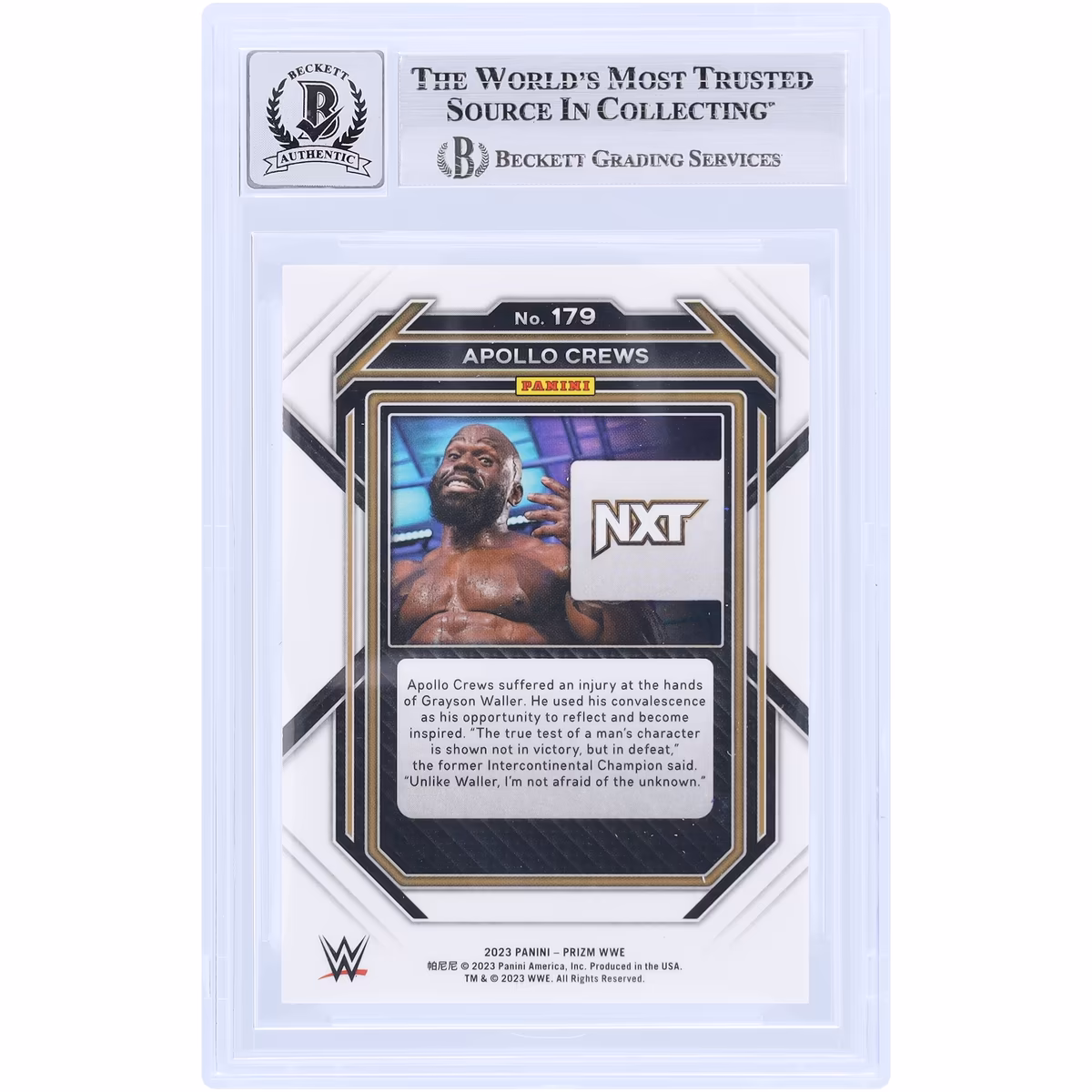 Apollo Crews WWE Autographed 2023 Panini Prizm #179 Beckett Fanatics Witnessed Authenticated 10 Card 3 Apollo Crews WWE Autographed 2023 Panini Prizm #179 Beckett Fanatics Witnessed Authenticated 10 Card