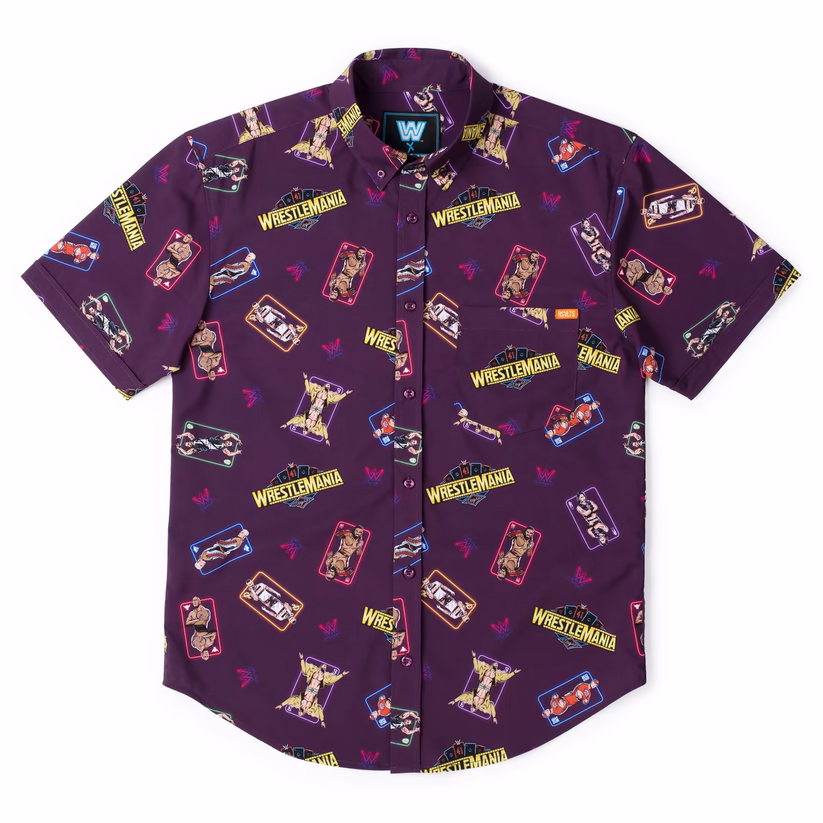 Men's RSVLTS Purple WrestleMania 41 Exclusive KUNUFLEX Button-Down Short Sleeve Shirt