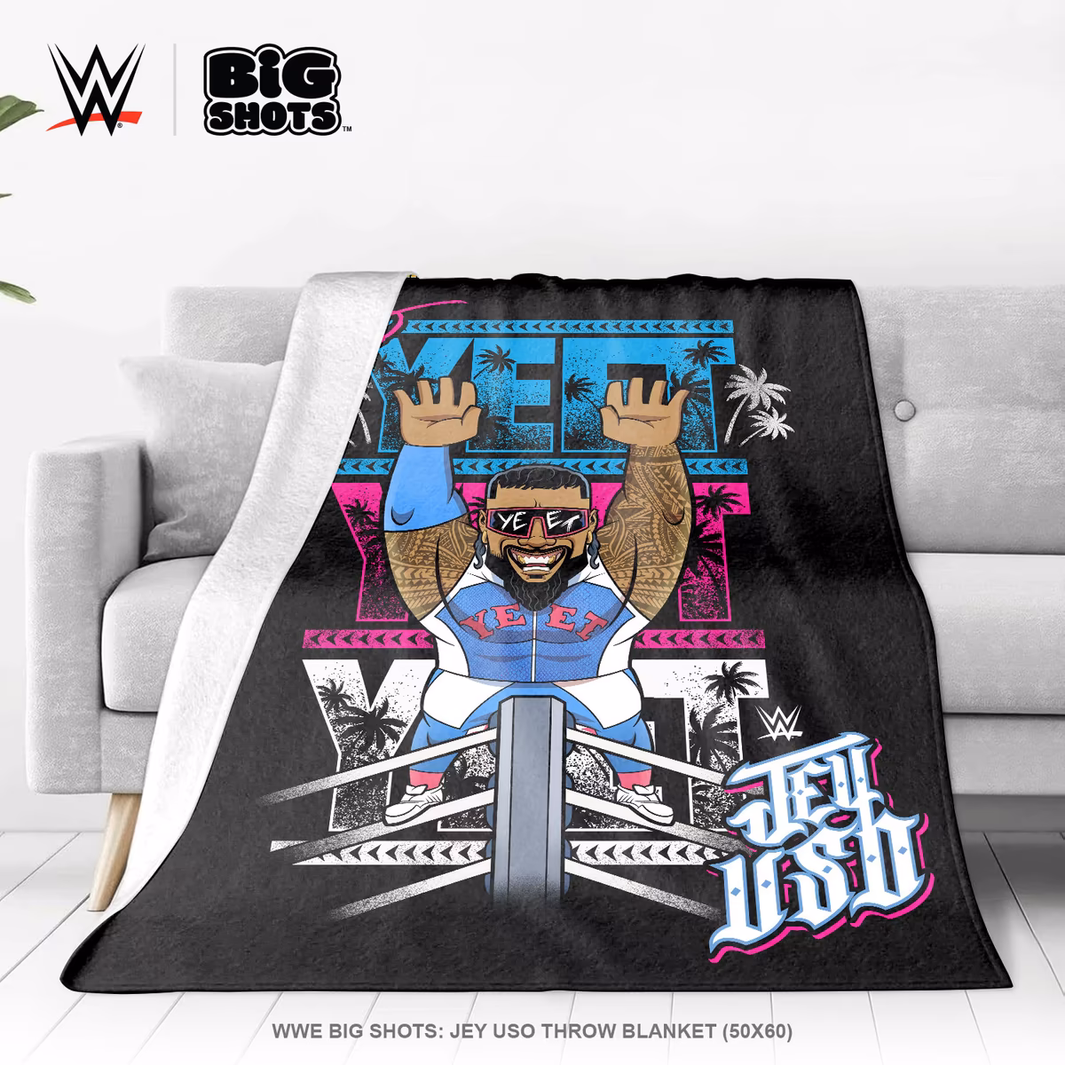 Big League Pillows Jey Uso 50" x 60" Fleece Throw Blanket 2 Big League Pillows Jey Uso 50" x 60" Fleece Throw Blanket