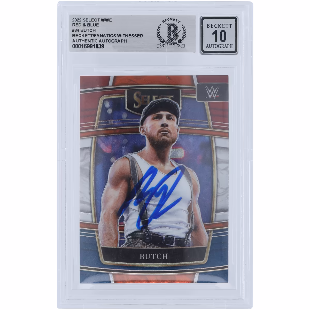 Butch WWE Autographed 2022 Panini Select Red & Blue #84 Beckett Fanatics Witnessed Authenticated 10 Card