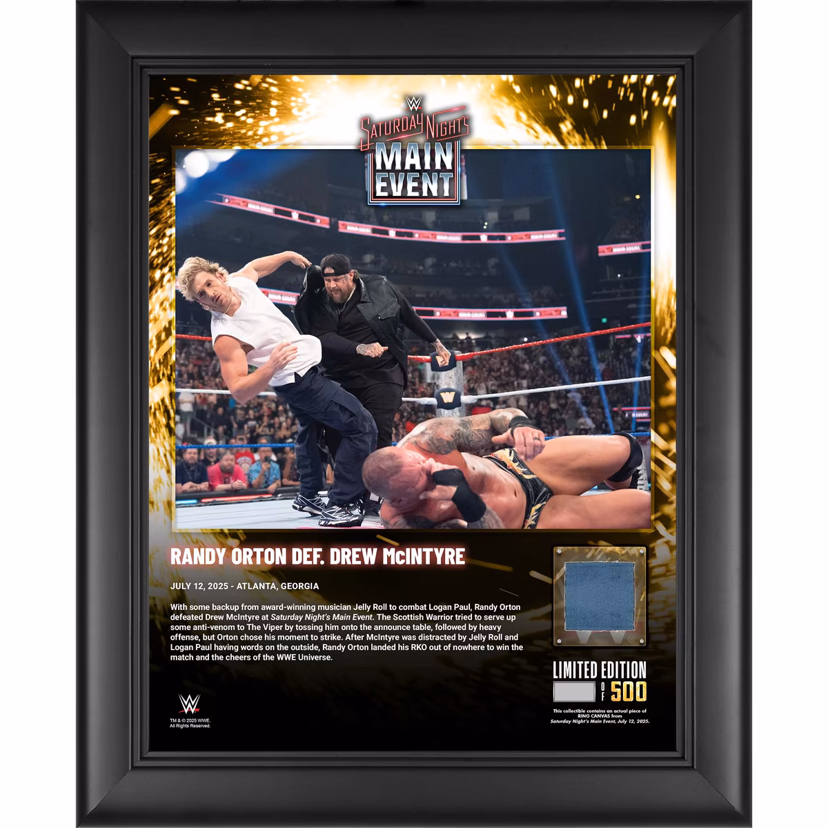 Randy Orton WWE Framed 13" x 16" Saturday Night's Main Event on July 12, 2025 Collage with a Piece of Match-Used Canvas - Limited Edition of 500