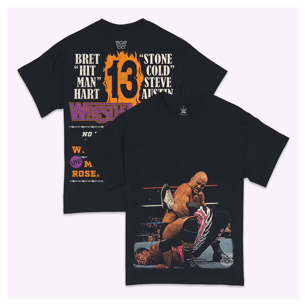 Men's Ripple Junction  Black "Stone Cold" Steve Austin vs. Bret Hart WrestleMania 13 Graphic T-Shirt
