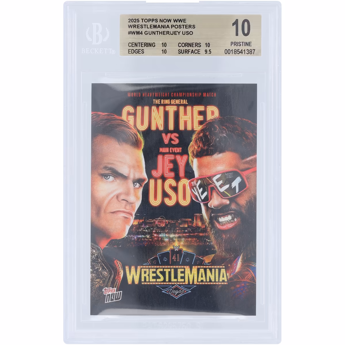 Gunther & Jey Uso WWE 2025 Topps Now Wrestlemania 41 Matchup Poster #WM4 BGS Authenticated 10 Card - 10,10,10,9.5 Subgrades 1 Gunther & Jey Uso WWE 2025 Topps Now Wrestlemania 41 Matchup Poster #WM4 BGS Authenticated 10 Card - 10,10,10,9.5 Subgrades