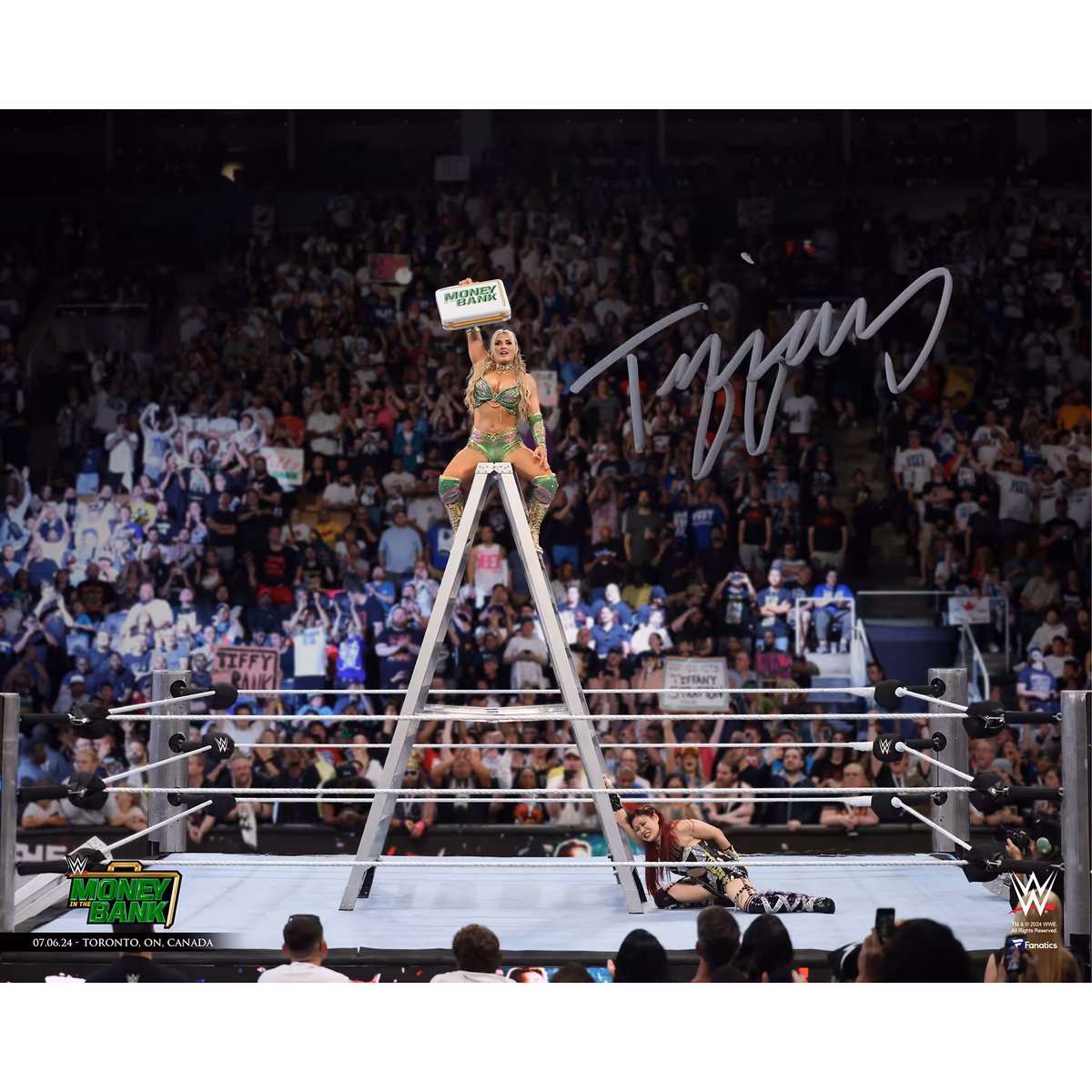 Tiffany Stratton WWE Autographed 2024 Money in the Bank 16" x 20" Celebration Photograph