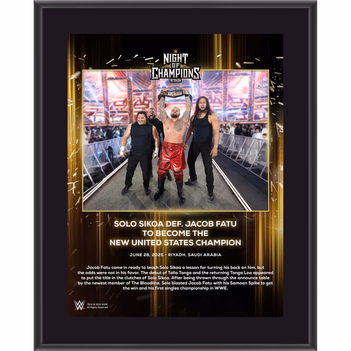 Solo Sikoa WWE 10.5" x 13" Night of Champions 2025 Sublimated Plaque