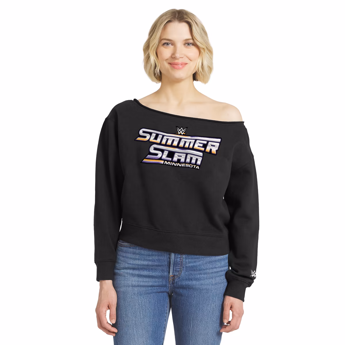 Women's WEAR by Erin Andrews Black SummerSlam 2026 Off-the-Shoulder Sweatshirt