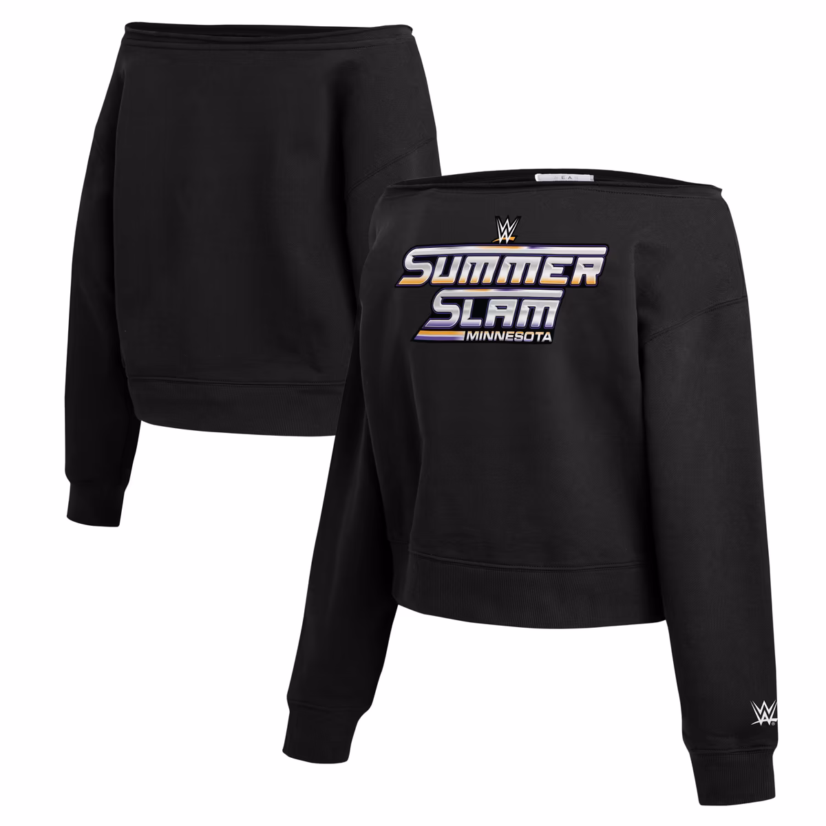 Women's WEAR by Erin Andrews Black SummerSlam 2026 Off-the-Shoulder Sweatshirt 4 Women's WEAR by Erin Andrews Black SummerSlam 2026 Off-the-Shoulder Sweatshirt