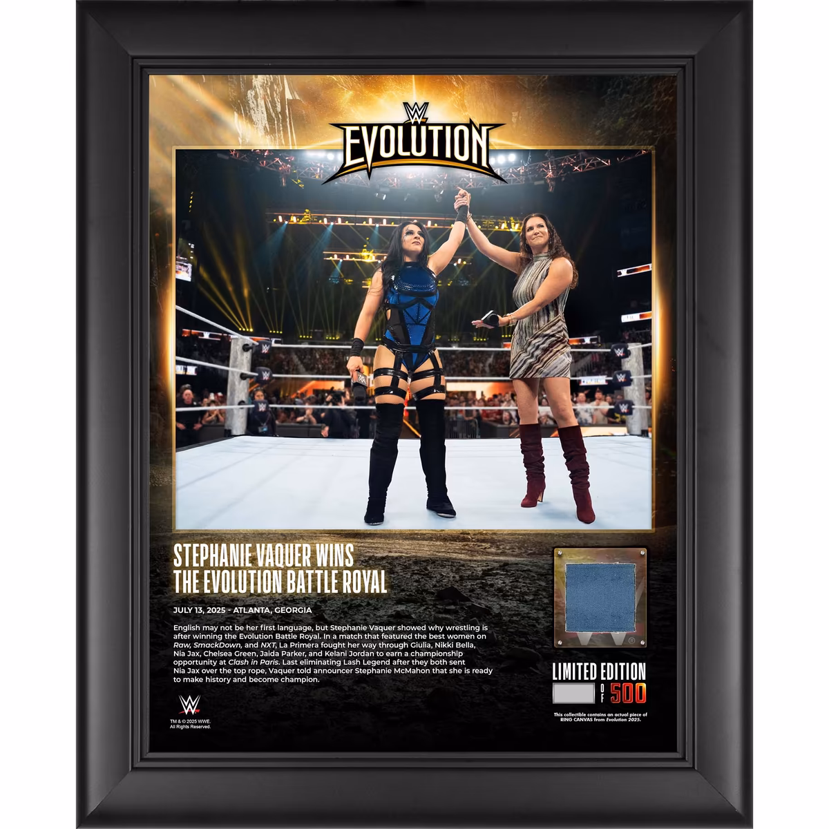Stephanie Vaquer WWE Framed 13" x 16" 2025 Evolution Collage with a Piece of Match-Used Canvas - Limited Edition of 500