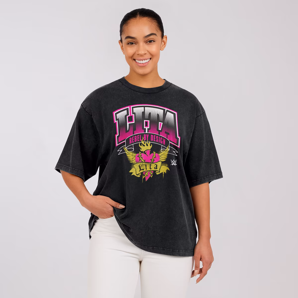 Women's WEAR by Erin Andrews Heather Black Lita Boyfriend T-Shirt 2 Women's WEAR by Erin Andrews Heather Black Lita Boyfriend T-Shirt