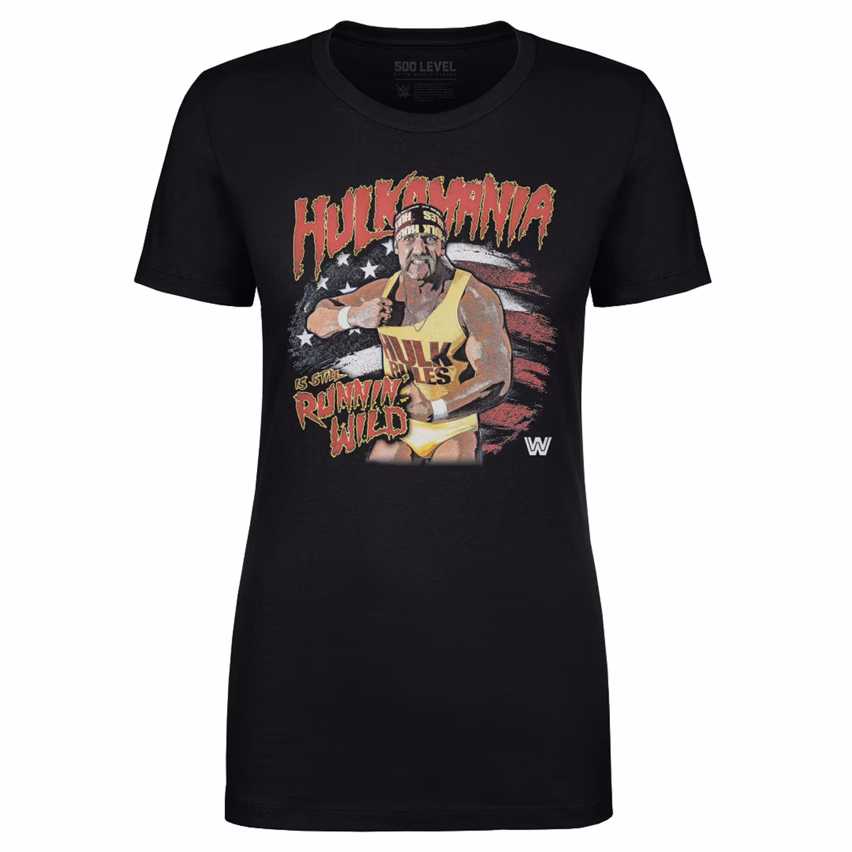 Women's 500 Level Black Hulk Hogan Hulkamania Flag T-Shirt 2 Women's 500 Level Black Hulk Hogan Hulkamania Flag T-Shirt