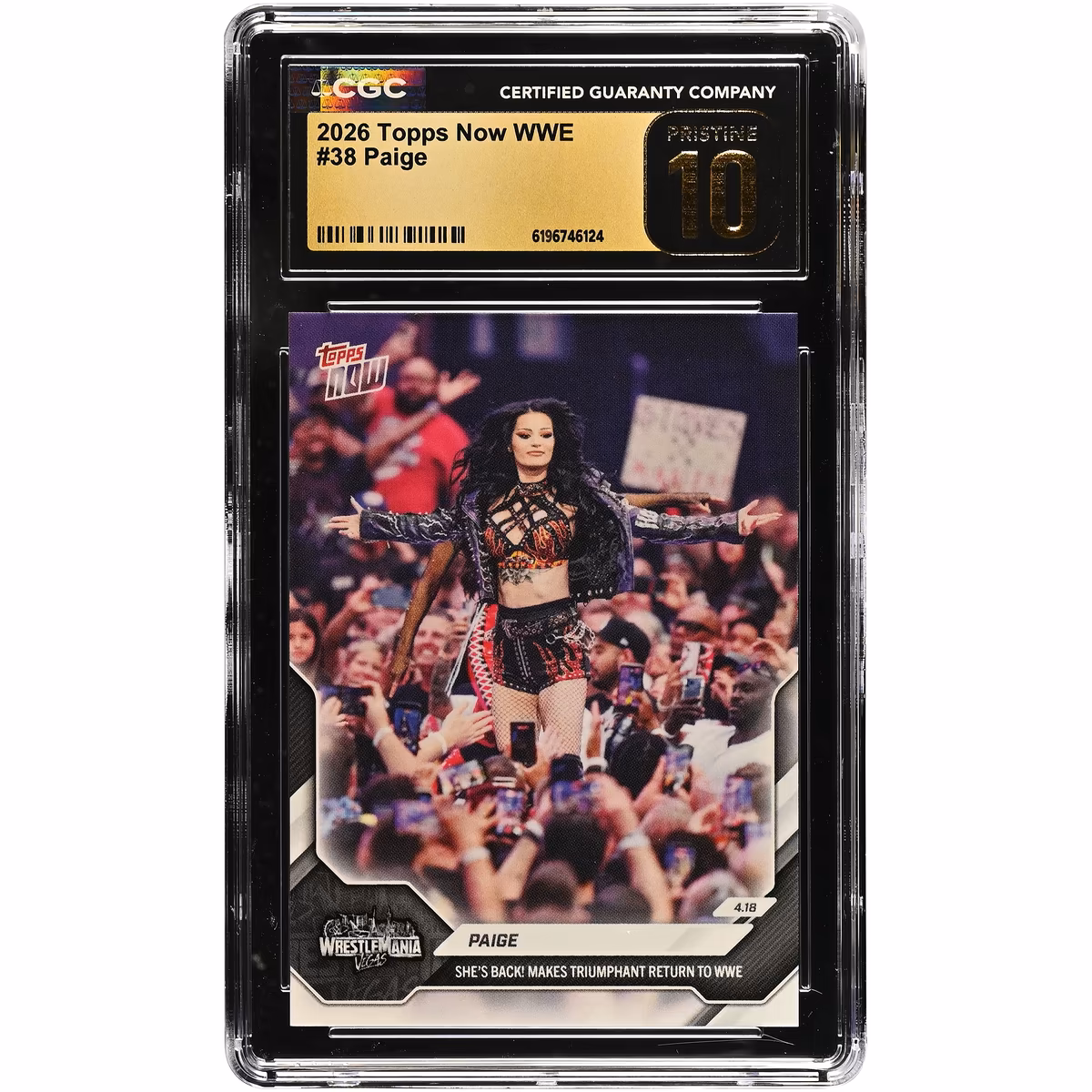 Paige 2026 Topps Now WWE She's Back! Makes Triumphant Return to WWE #38 CGC Authenticated PRISTINE 10 Card