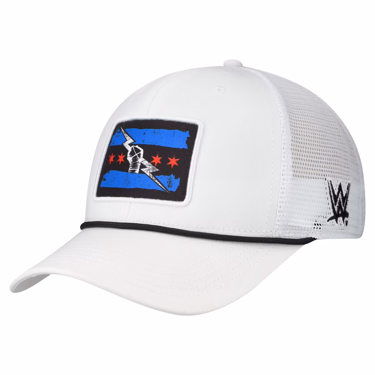 Men's White CM Punk WWE Primary Flag Mark Trucker Mid-Pro Snapback Hat 2 Men's White CM Punk WWE Primary Flag Mark Trucker Mid-Pro Snapback Hat