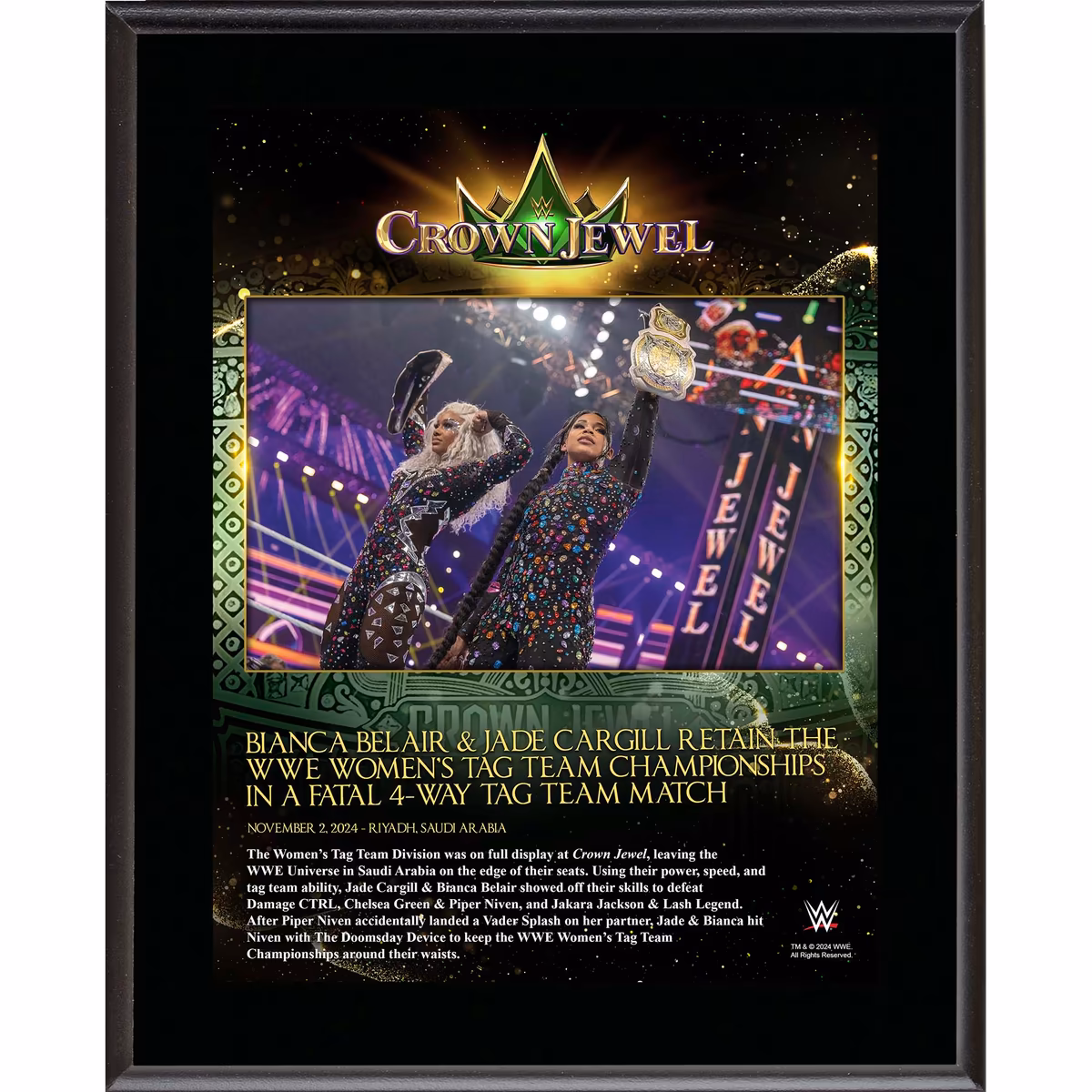 Bianca Belair & Jade Cargill WWE 10.5" x 13" 2024 Crown Jewel Sublimated Plaque