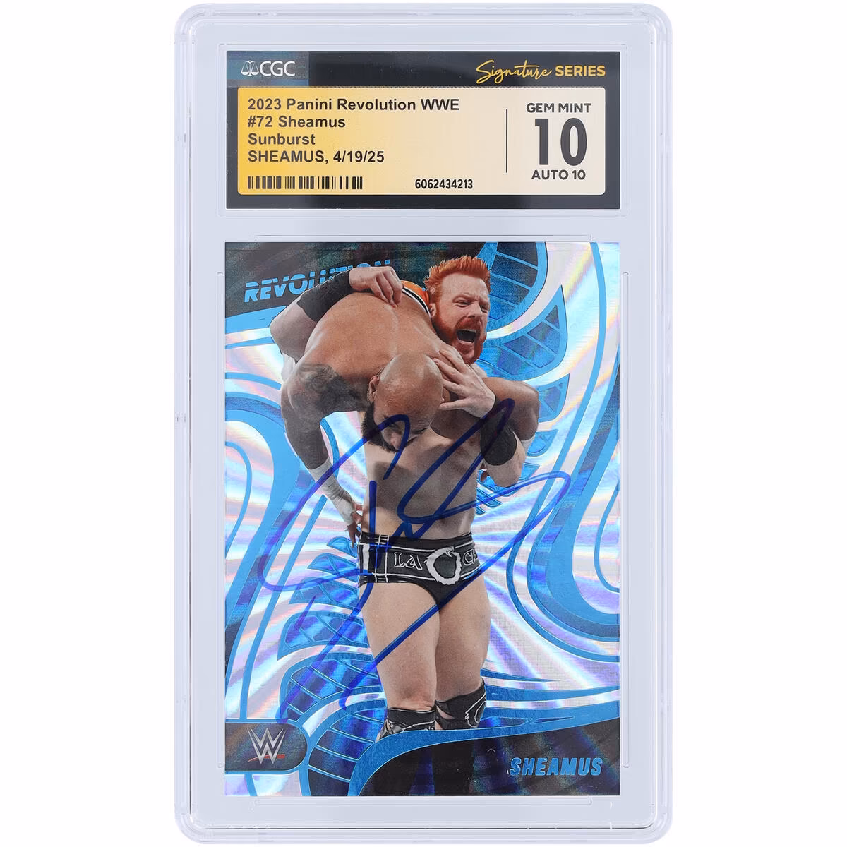 Sheamus WWE Autographed 2023 Panini Revolution Sunburst #72 #/99 CGC Fanatics Witnessed Authenticated 10/10 Card