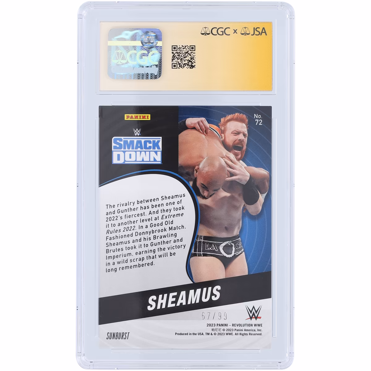 Sheamus WWE Autographed 2023 Panini Revolution Sunburst #72 #/99 CGC Fanatics Witnessed Authenticated 10/10 Card 3 Sheamus WWE Autographed 2023 Panini Revolution Sunburst #72 #/99 CGC Fanatics Witnessed Authenticated 10/10 Card