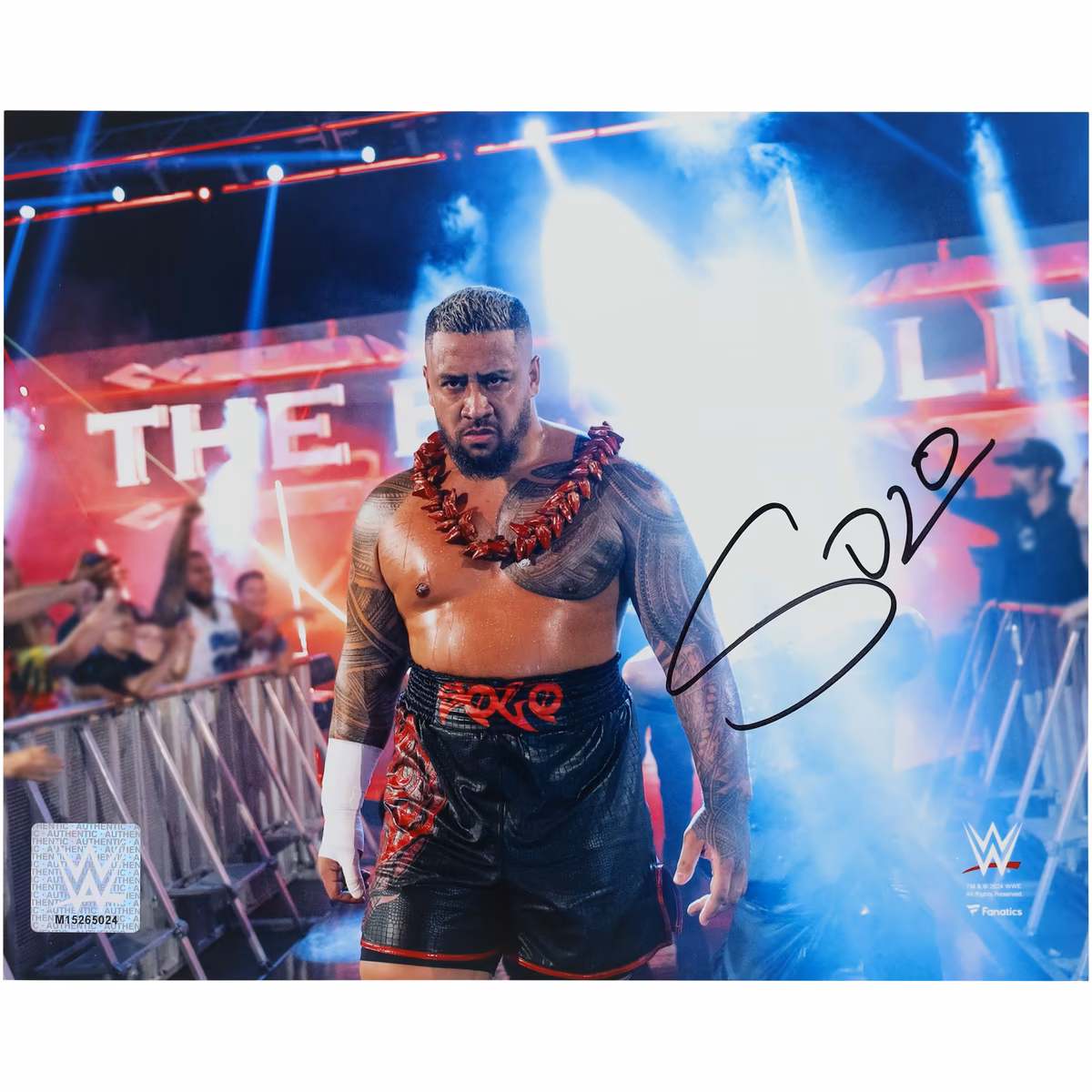 Solo Sikoa WWE Autographed 8" x 10" Entrance Wearing Ula Fala Photograph