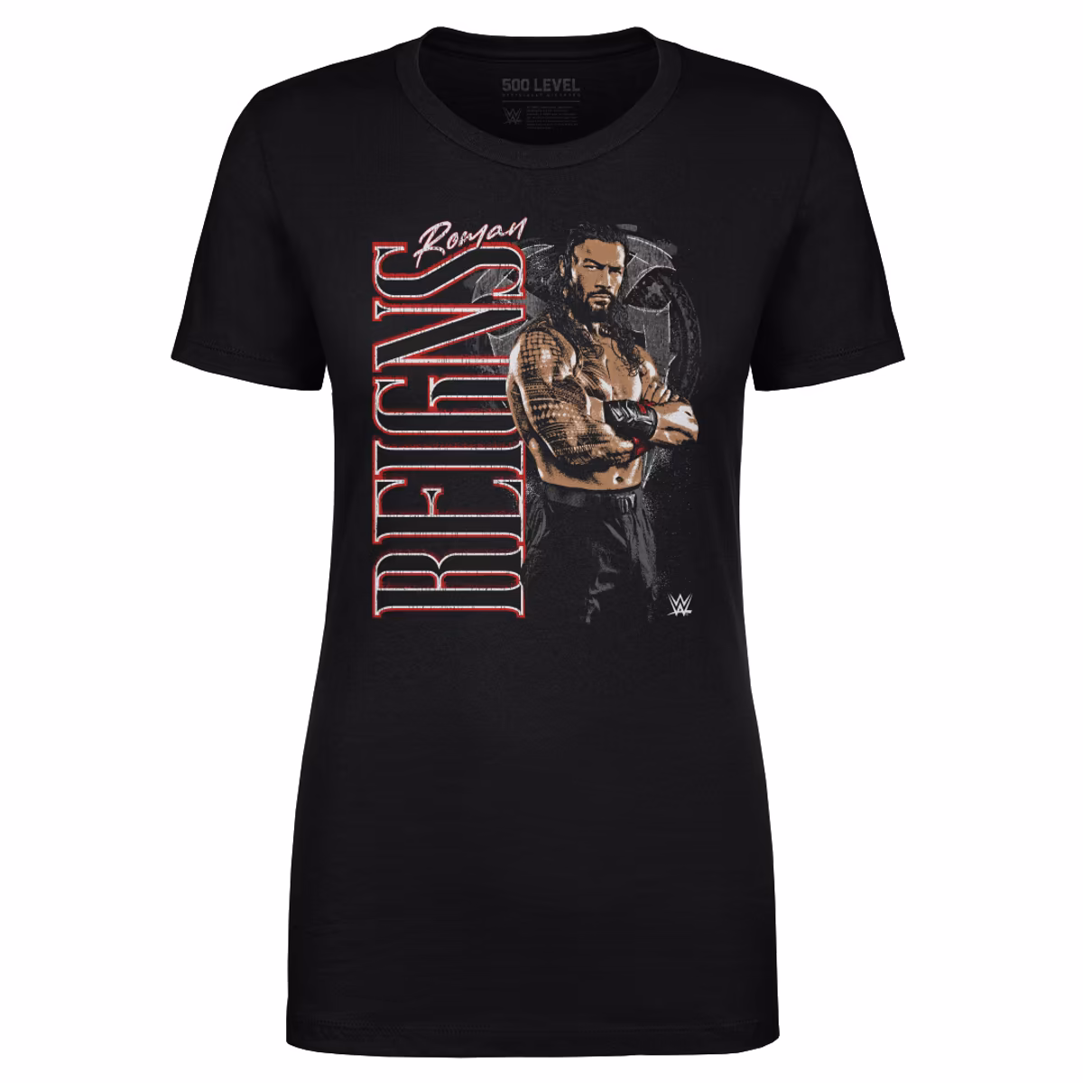 Women's 500 Level Black Roman Reigns Vertical Name T-Shirt 1 Women's 500 Level Black Roman Reigns Vertical Name T-Shirt