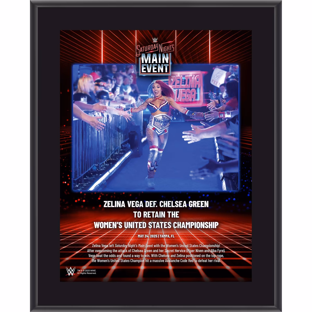 Zelina Vega WWE 10.5" x 13" Saturday Night's Main Event on May 24, 2025 Sublimated Plaque