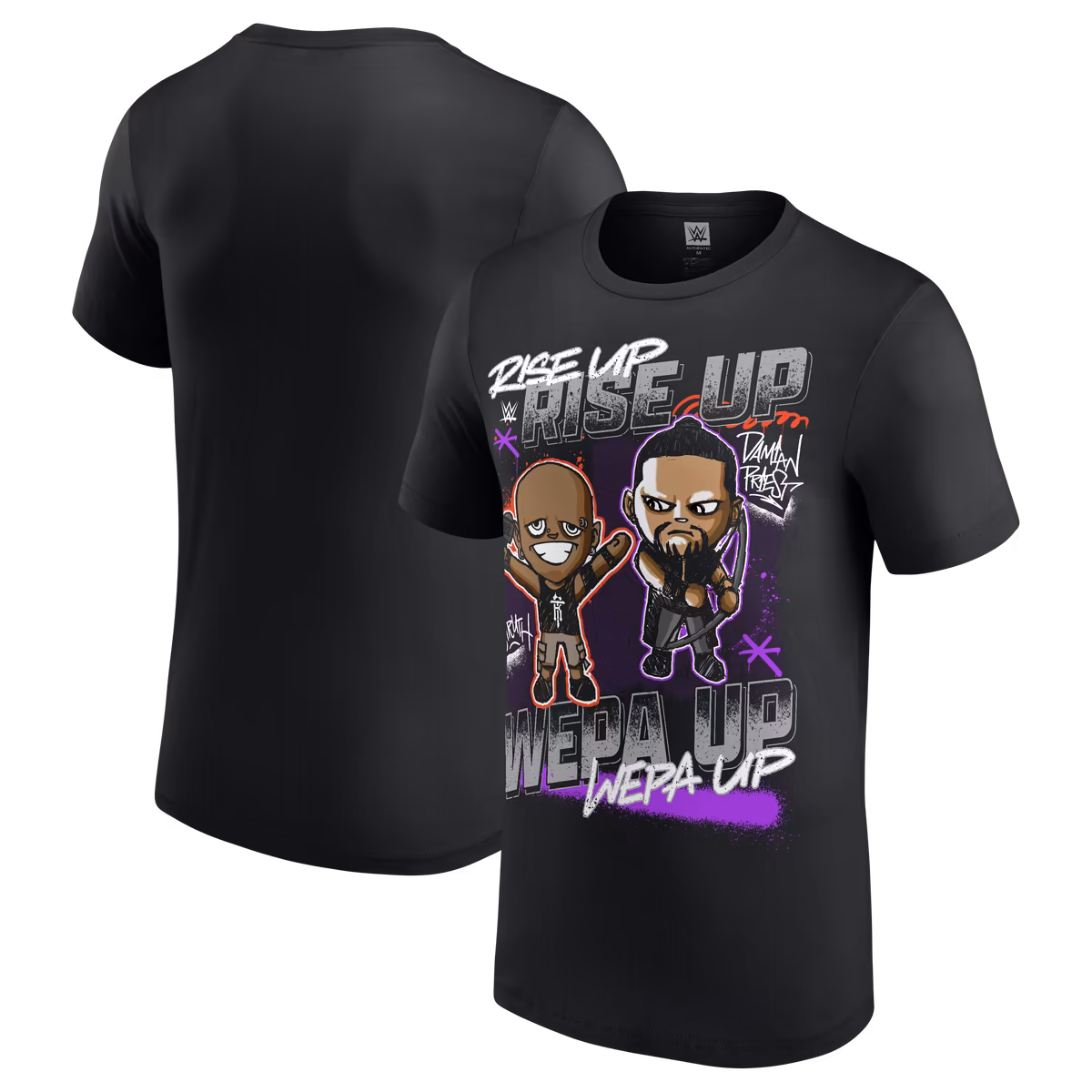Men's Black Damian Priest & R-Truth Rise Up Wepa Up Cartoon T-Shirt 1 Men's Black Damian Priest & R-Truth Rise Up Wepa Up Cartoon T-Shirt