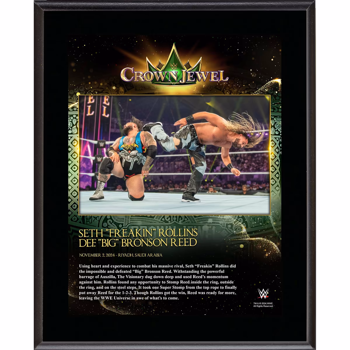 Seth "Freakin" Rollins WWE 10.5" x 13" 2024 Crown Jewel Sublimated Plaque