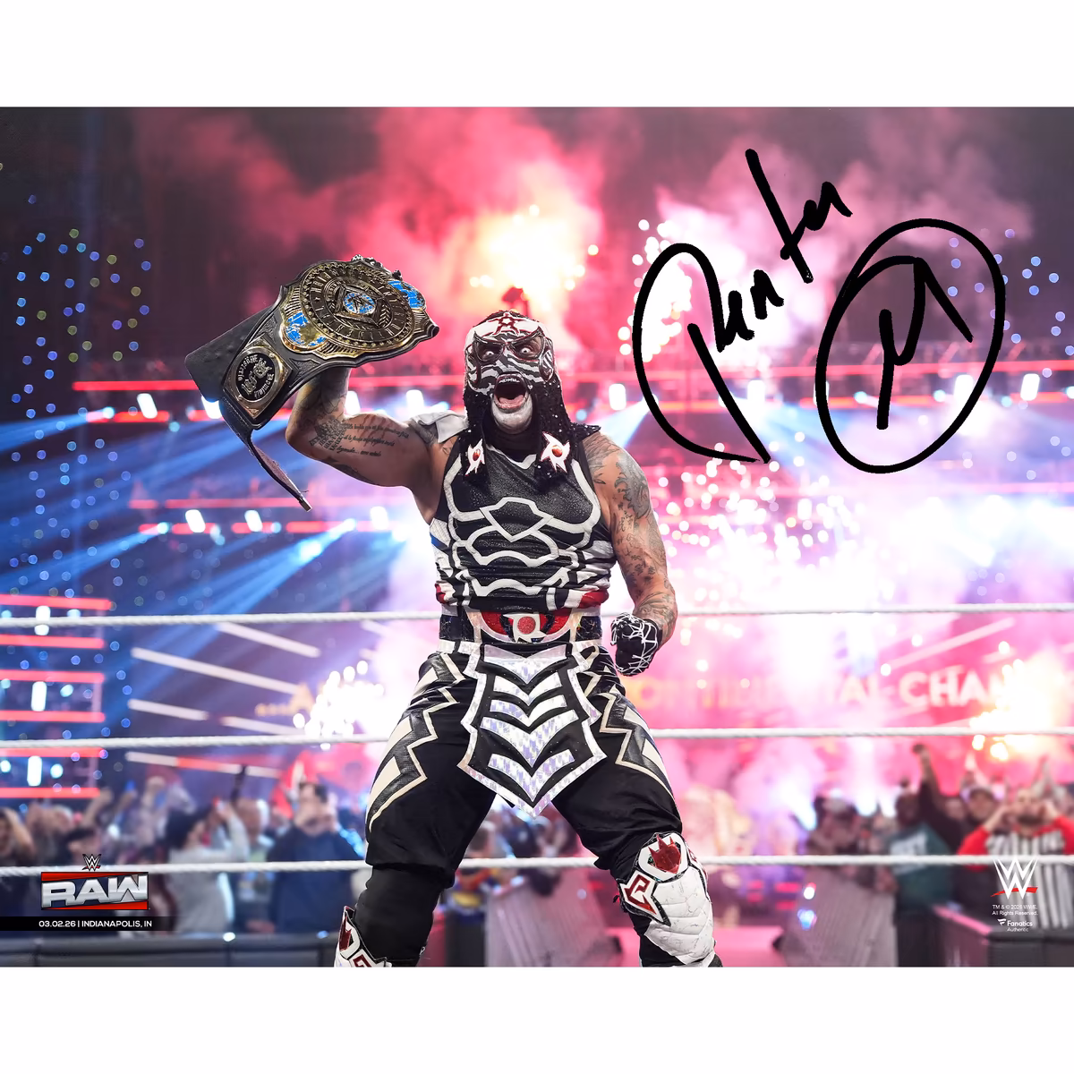 Penta WWE Autographed 16" x 20" Raising Intercontinental Championship Photograph 4 Penta WWE Autographed 16" x 20" Raising Intercontinental Championship Photograph