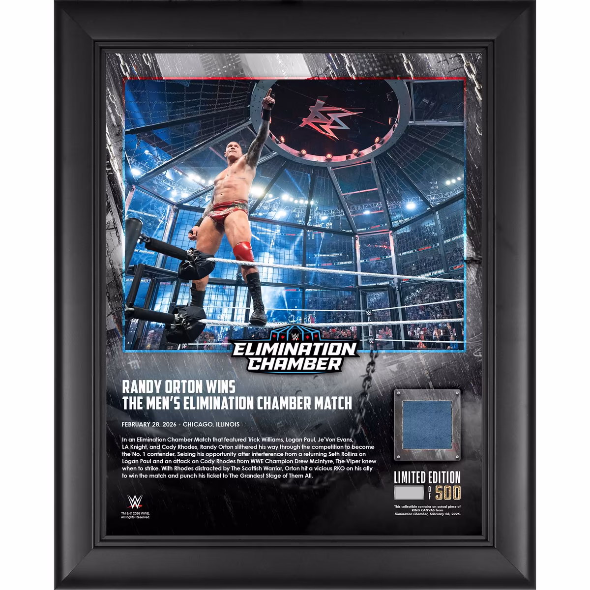 Randy Orton WWE Framed 13" x 16" 2026 Elimination Chamber Collage with a Piece of Match-Used Canvas - Limited Edition of 500