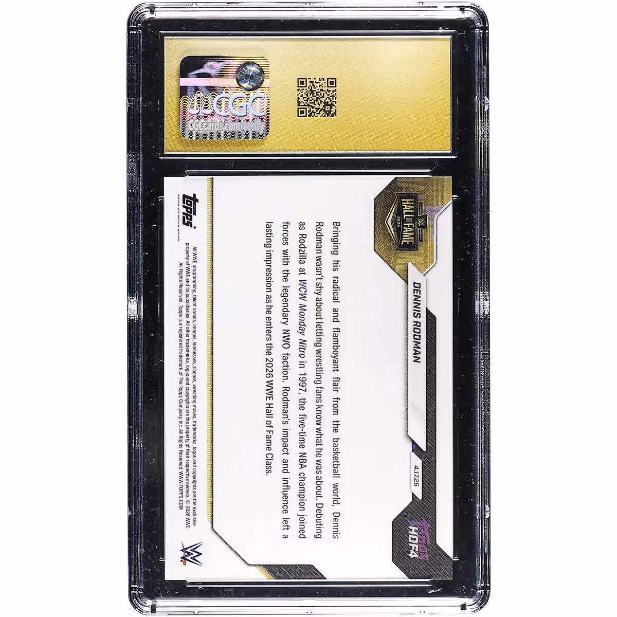 Dennis Rodman WWE 2026 Topps Now WWE Hall of Fame #HOF4 CGC Authenticated PRISTINE 10 Card 3 Dennis Rodman WWE 2026 Topps Now WWE Hall of Fame #HOF4 CGC Authenticated PRISTINE 10 Card