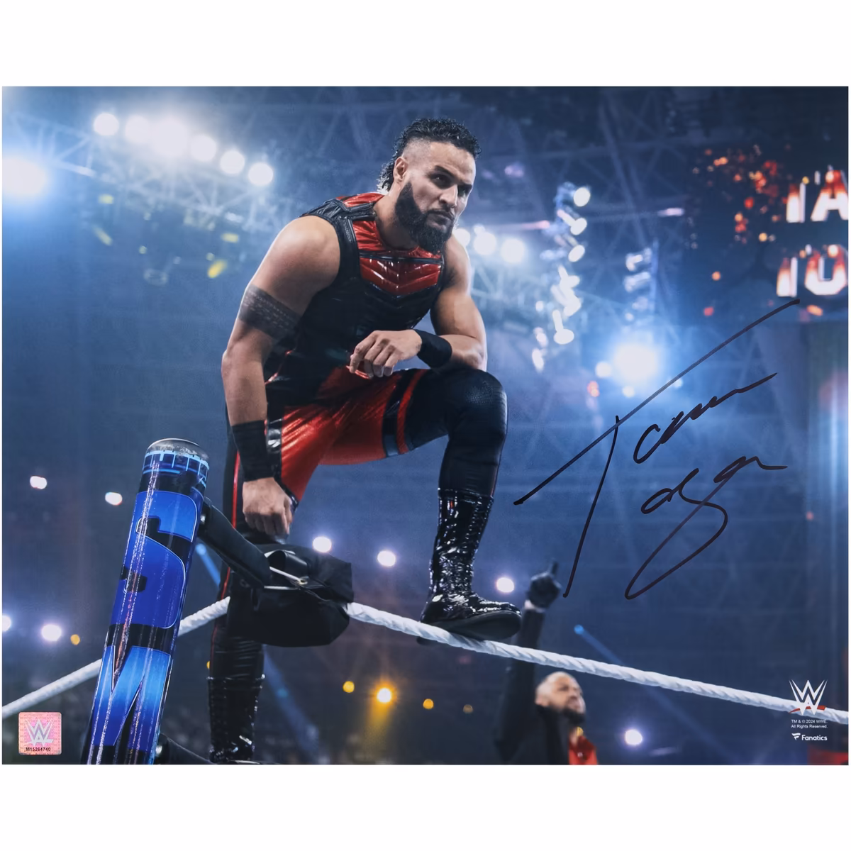 Tama Tonga WWE Autographed 16" x 20" Standing ON Top Rope Photograph