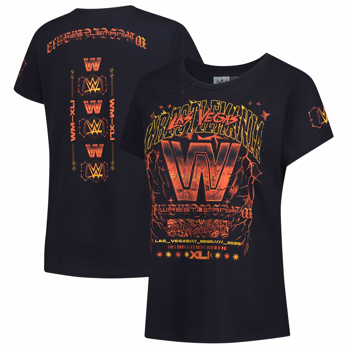 Women's Black WrestleMania 41 Trendy Lightning T-Shirt 6 Women's Black WrestleMania 41 Trendy Lightning T-Shirt