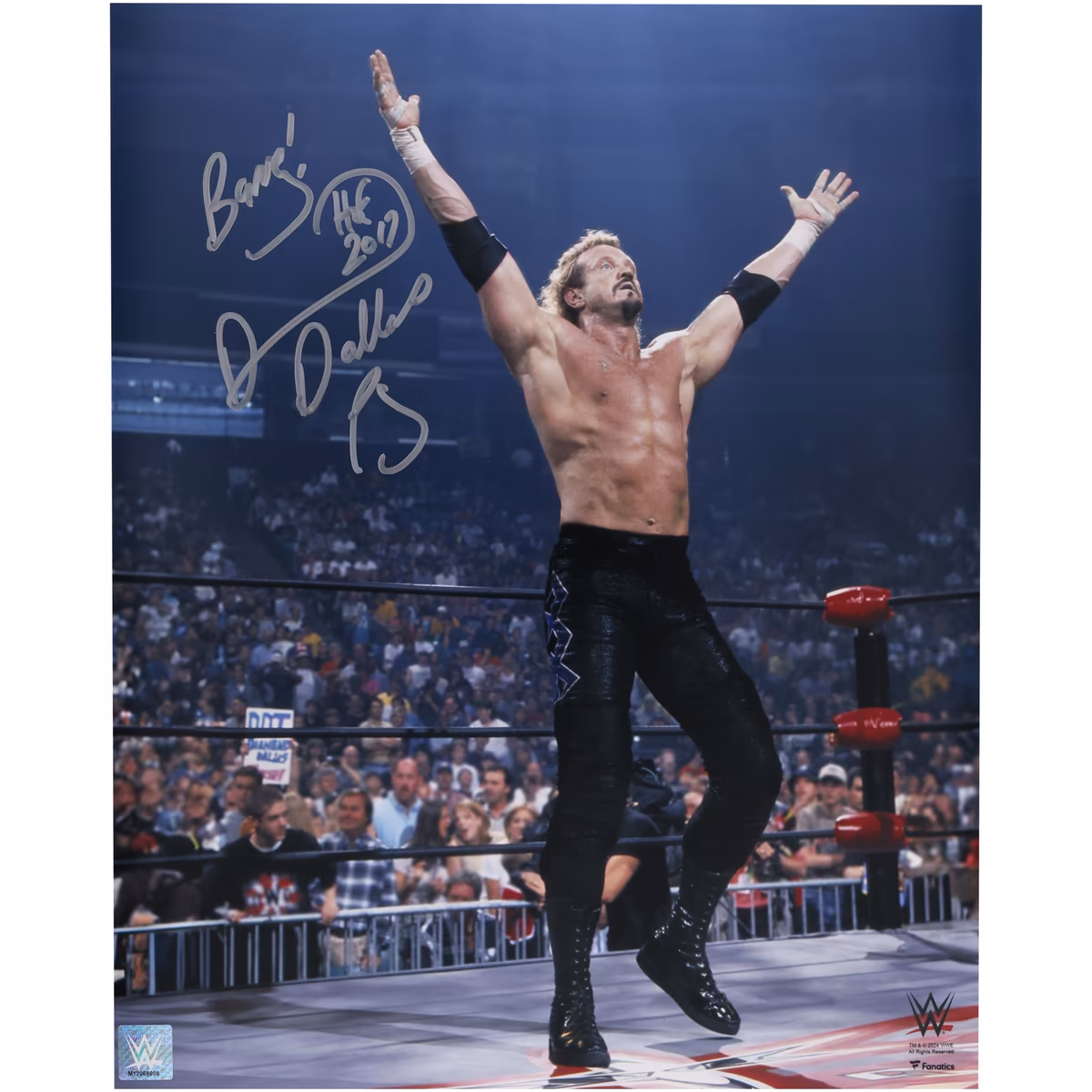 Diamond Dallas Page WWE Autographed 16" x 20" In Ring Raising Arms Photograph with "HOF 2017" and "Bang!" Inscriptions