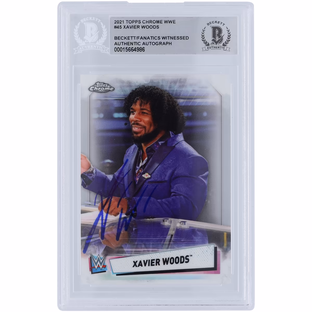 Xavier Woods WWE Autographed 2021 Topps Chrome #45 Beckett Fanatics Witnessed Authenticated Card 7 Xavier Woods WWE Autographed 2021 Topps Chrome #45 Beckett Fanatics Witnessed Authenticated Card