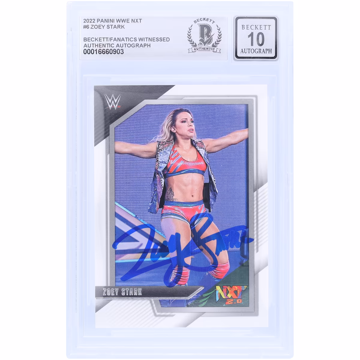 Zoey Stark WWE Autographed 2022 Panini NXT #6 Beckett Fanatics Witnessed Authenticated 10 Card 1 Zoey Stark WWE Autographed 2022 Panini NXT #6 Beckett Fanatics Witnessed Authenticated 10 Card